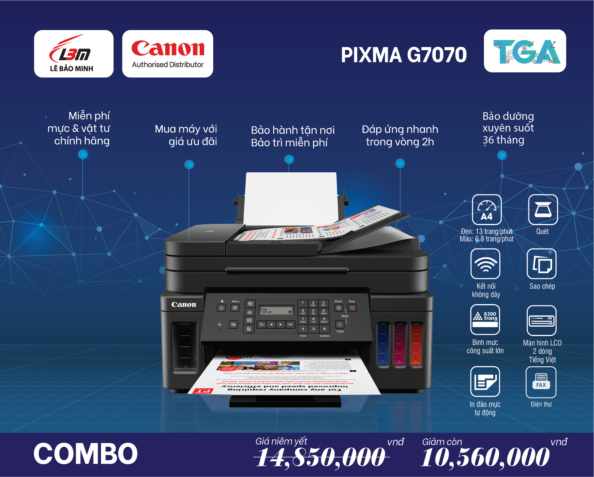 Máy in phun liên tục Canon G7070 đa năng (+Fax) – Kết hợp TGA
